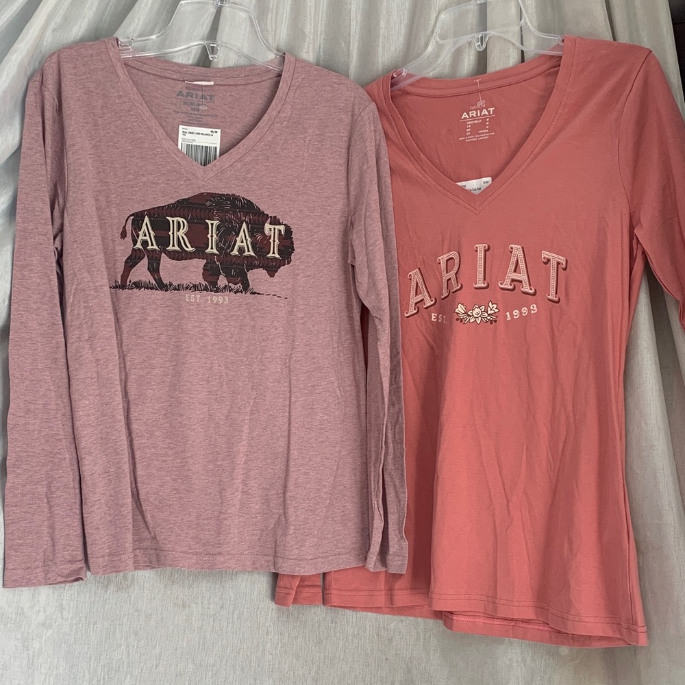 Ariat Women's Long Sleeve V-Neck Graphic Tees in Dusty Rose and Coral